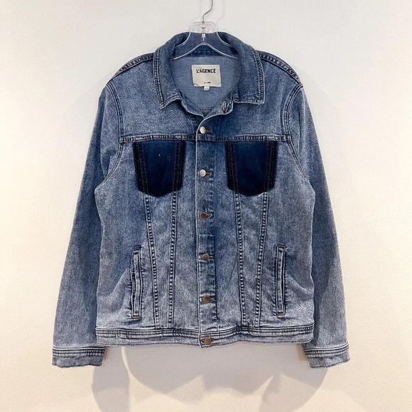L'Agence Karina Oversized Denim Shadow Pocket Button Down Classic Jean Jacket M - Picture 2 of 10